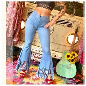 43 BOHO HIGH WAIST BELL BOTTOM WITH FRINGED HEM